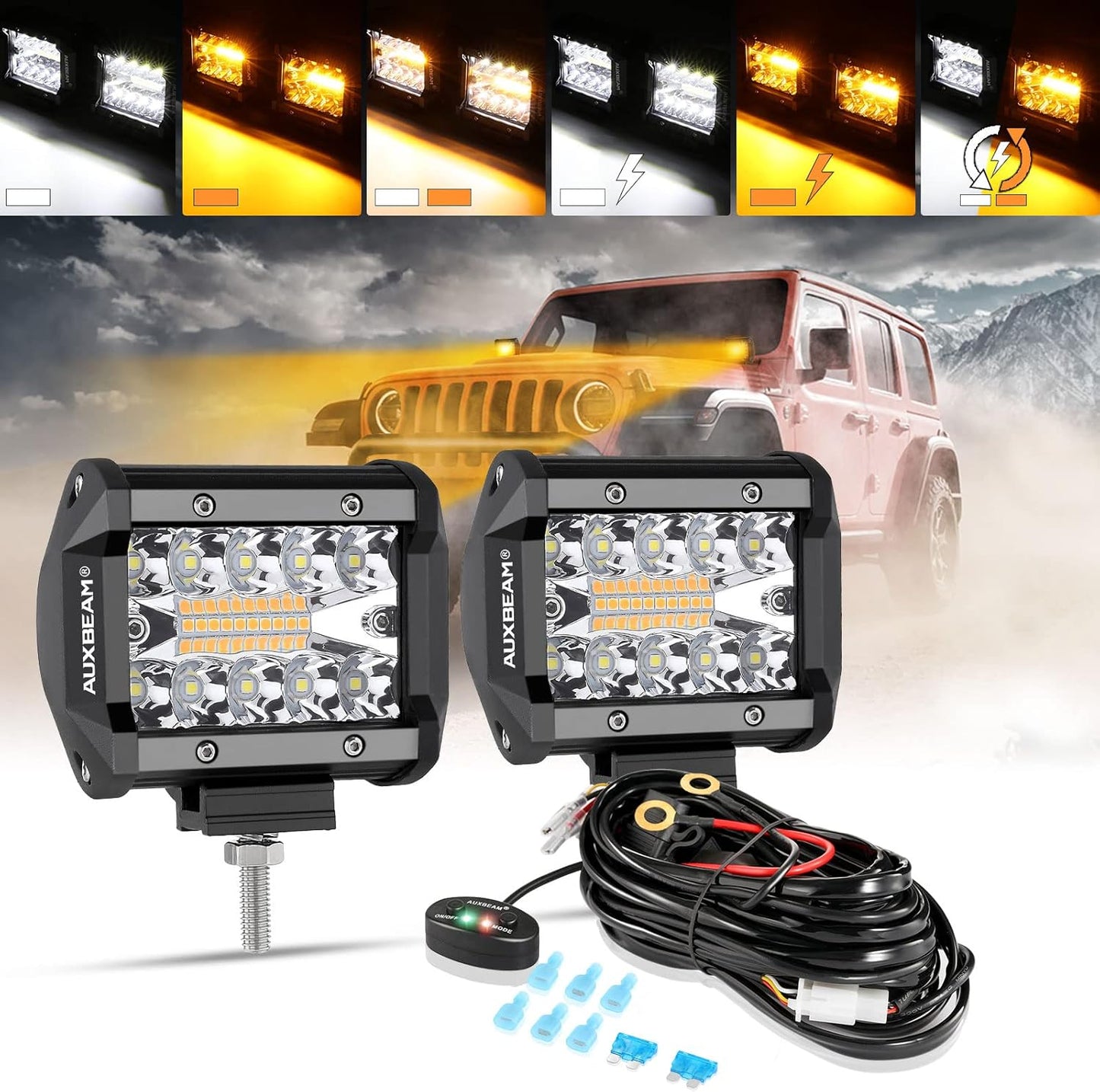 Auxbeam 4 Inch LED Pods Strobe Light Bar for Offroad Use