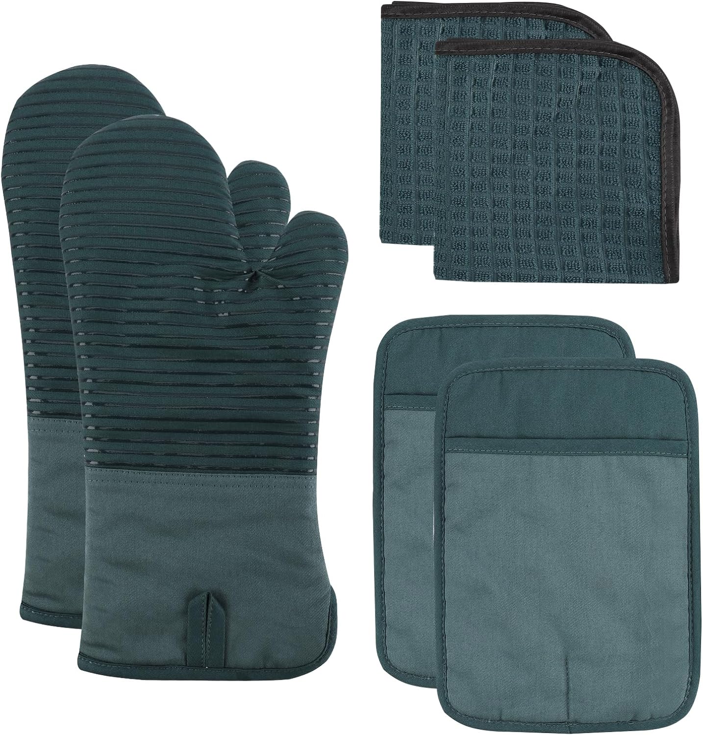 Heat Resistant Teal Oven Mitts Set