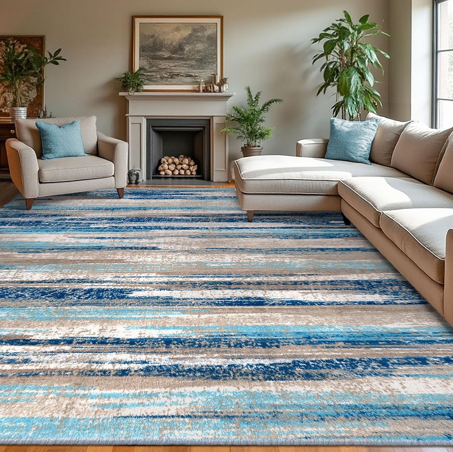 Modern Abstract 9x12 Large Non-Slip Soft Area Rug for Home