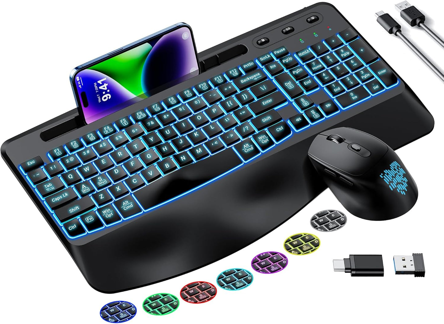 Telylou Ergo Combo: 7 Backlit Effects, Wrist Rest, 2.4GHz