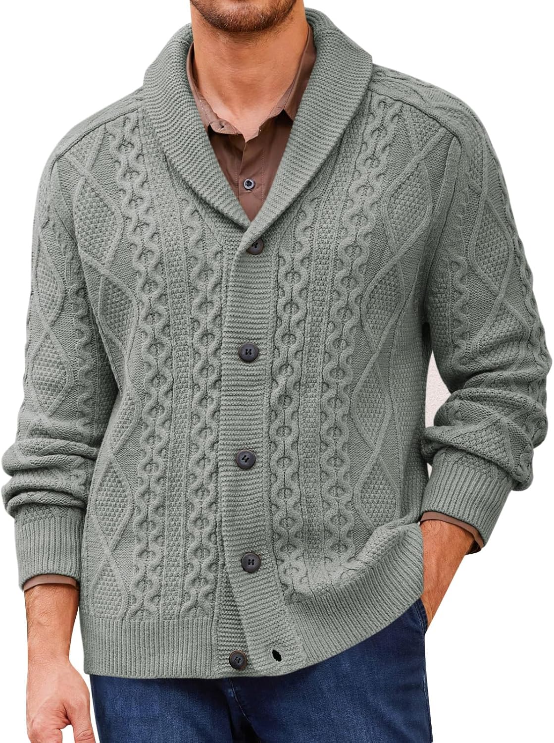 Runcati Mens Shawl Collar Cardigan Sweater for Fall Winter