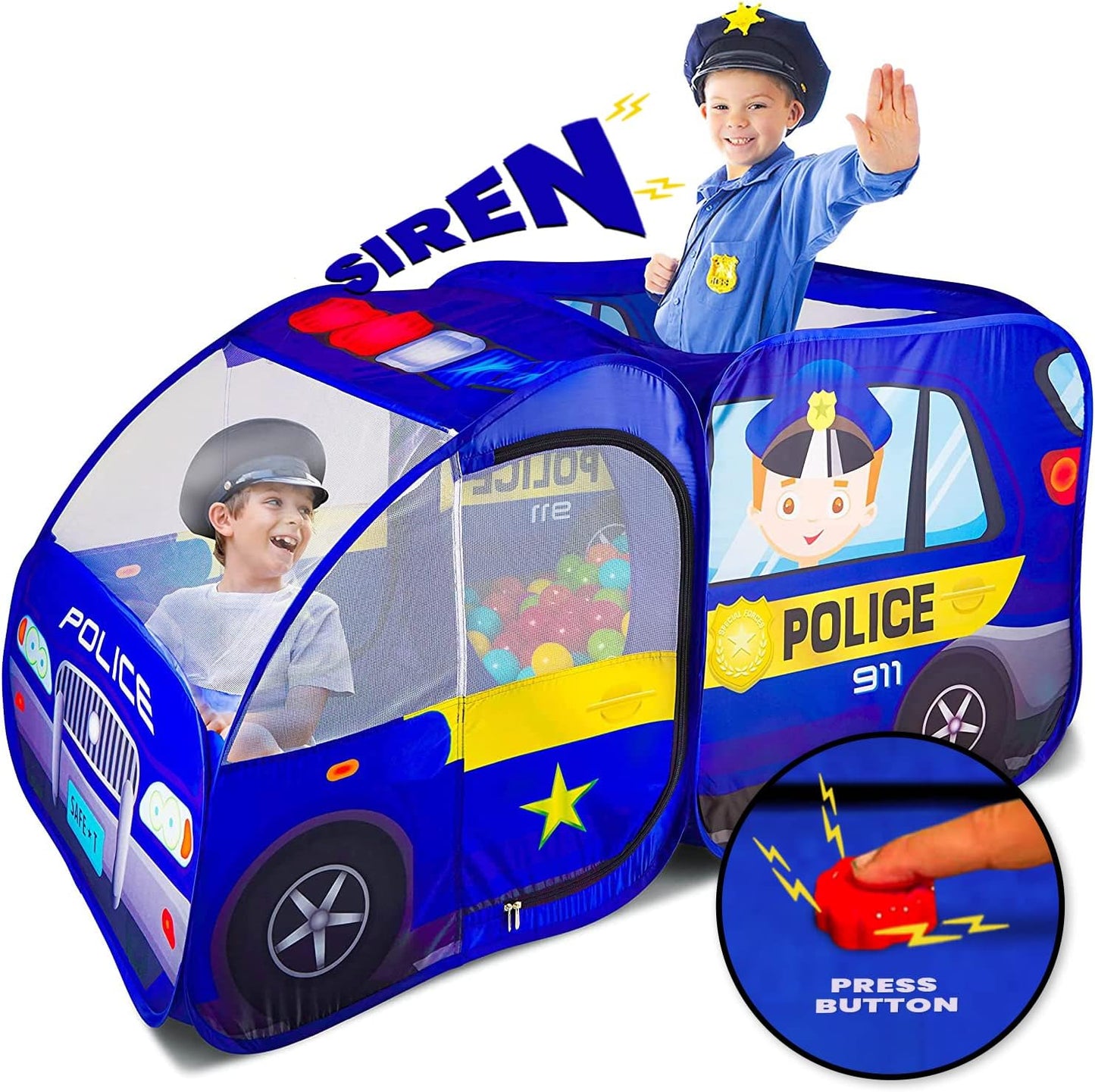 Interactive Police Car Play Tent - Sound Button Fun!