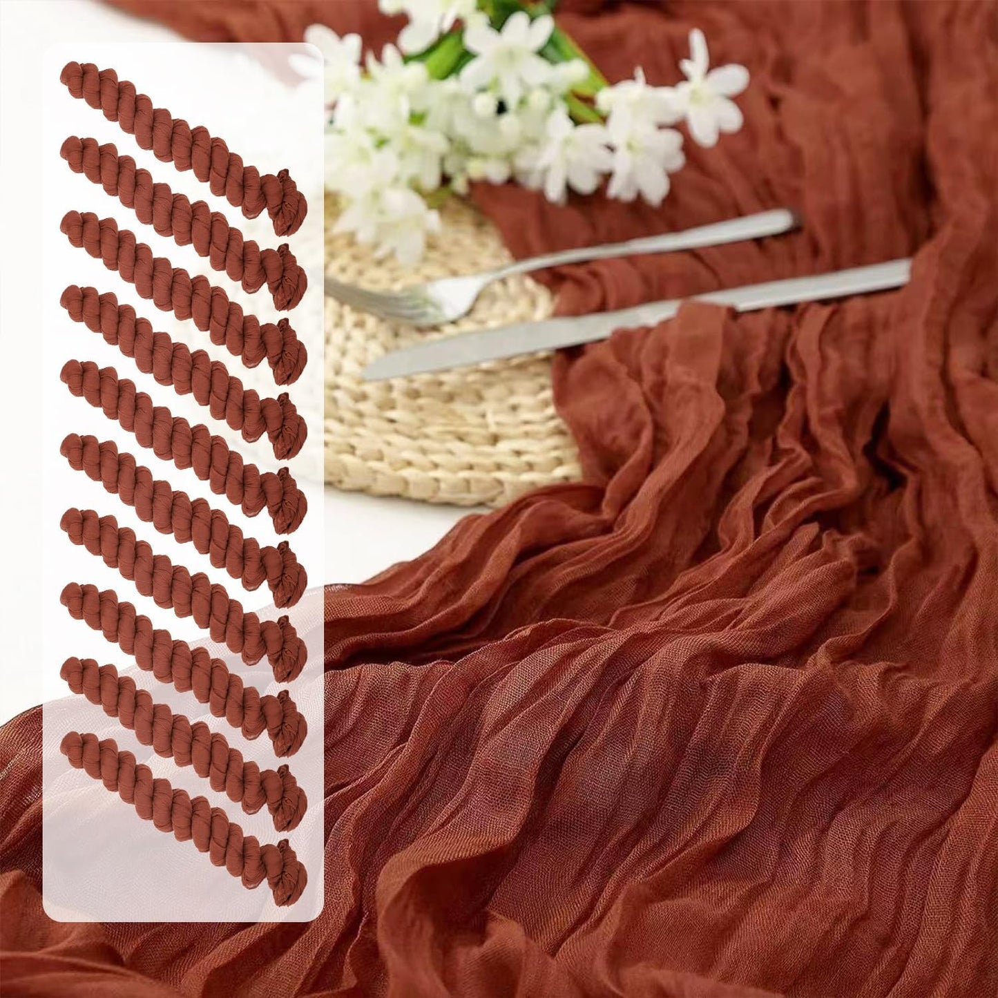 10 Ft Cheesecloth Table Runner Set for Rustic Wedding Decor