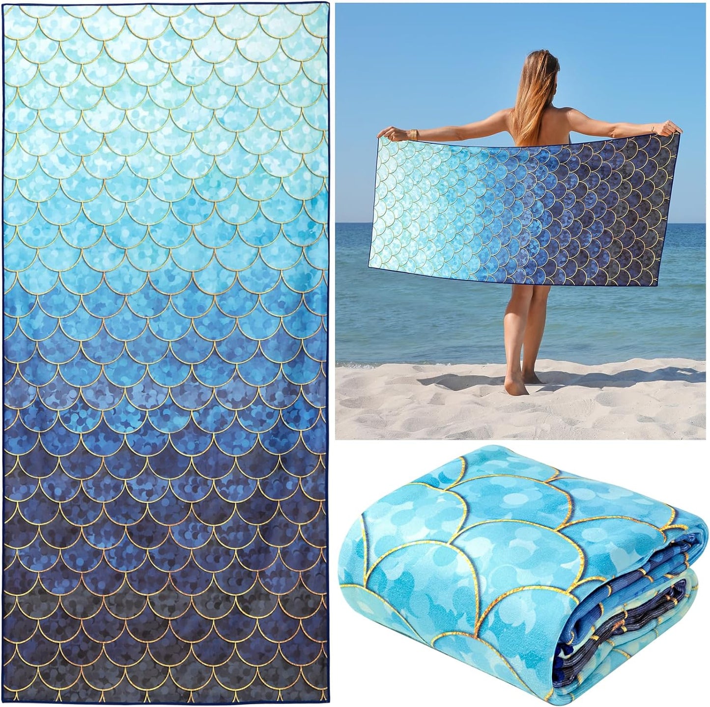 Mermaid Blue Beach Towel - Ultra Soft Absorbent Cotton Blend | CutebriCase