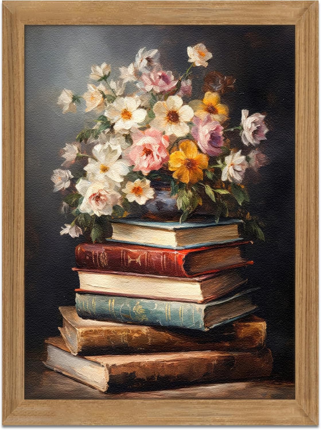Framed Vintage Floral Wall Art - 3D Textured Flowers Decor