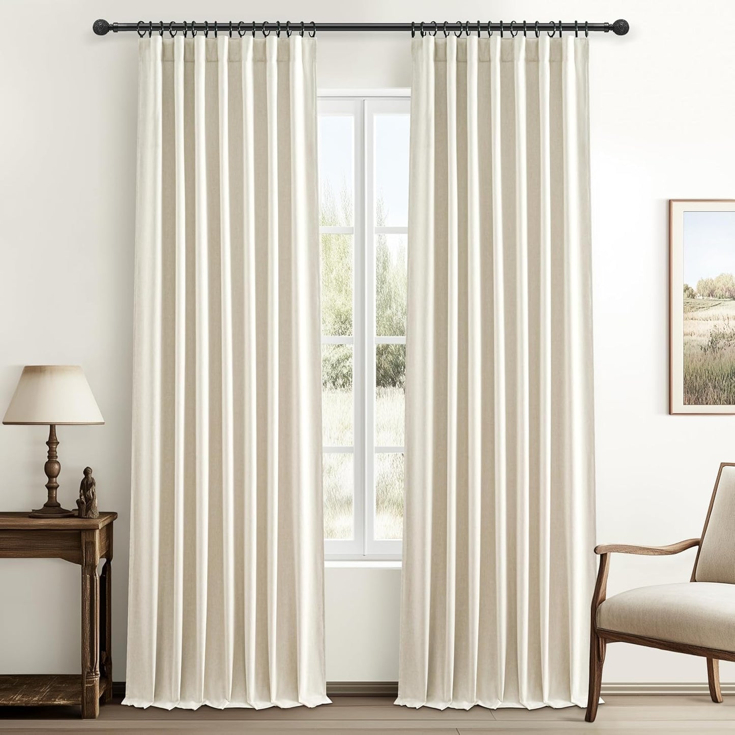 90 Inch Warm Cream Linen Blend Blackout Curtains for Home