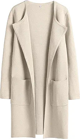 LOGENE Women's Cardigan Sweater Casual Lapel Open Front Long Jacket