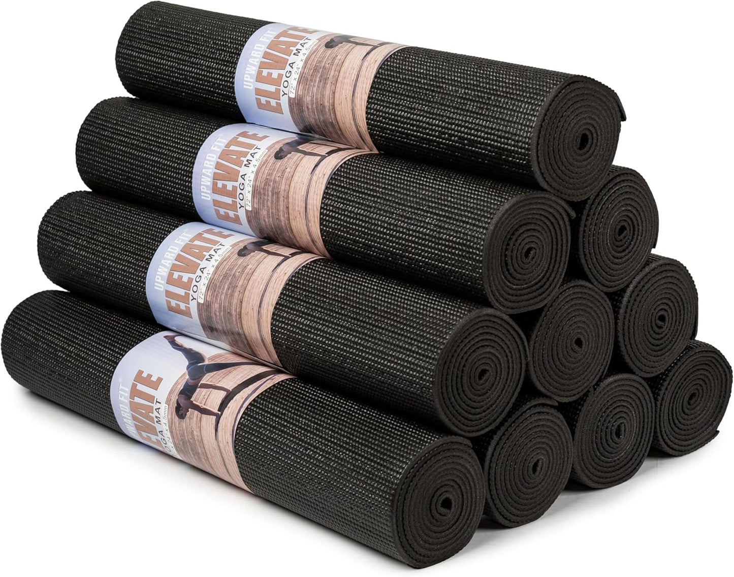 UPWARD FIT Yoga Mat 10-Pack: Non-Slip, Easy Clean, 72x24 x 4.5mm - Ideal for Schools/Studios