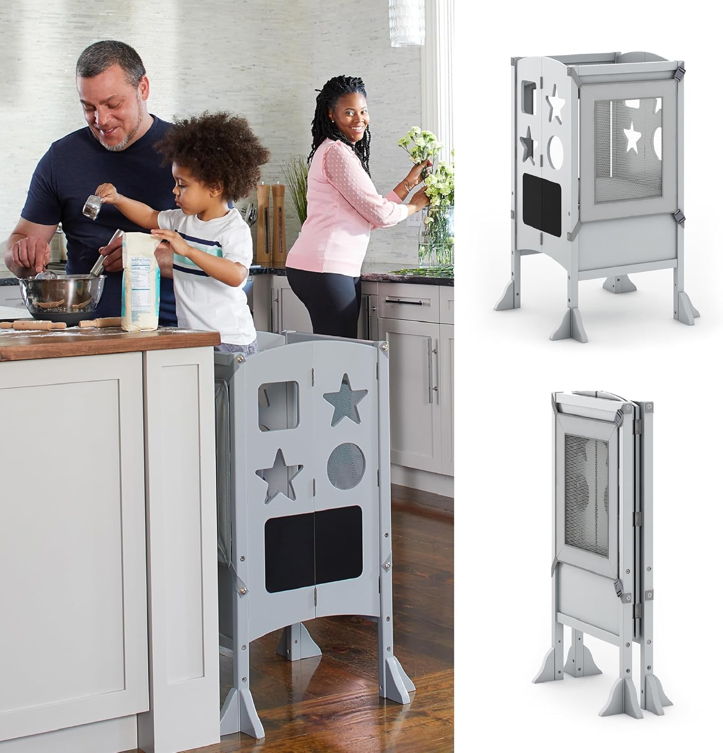 Guidecraft Classic Kitchen Helper Tower for Kids - Gray