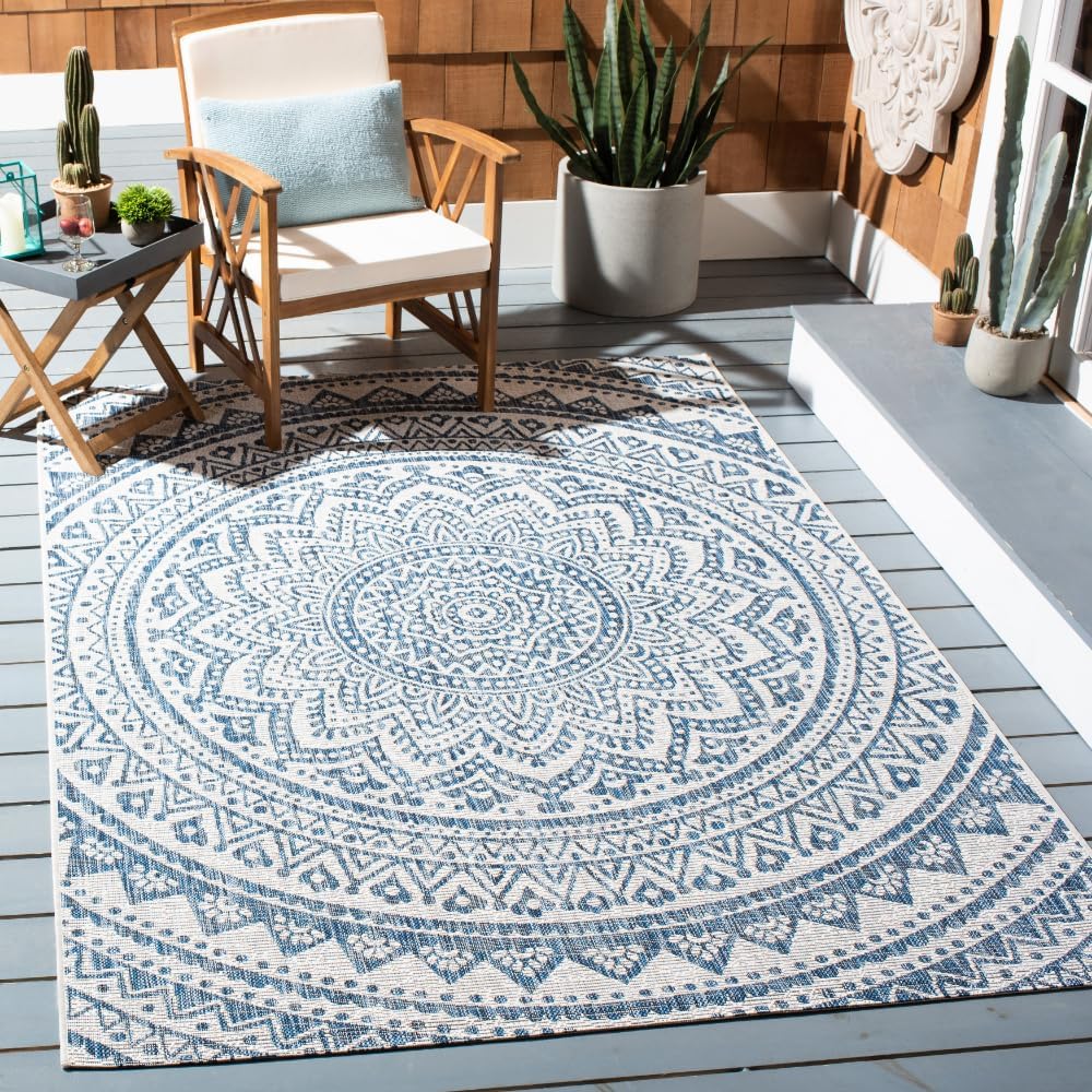 SAFAVIEH Courtyard Collection 4ft x 5ft 7in Ivory/Navy Rug Review
