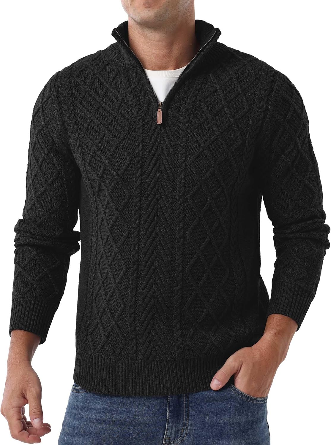 Askdeer Men's Quarter Zip Sweater for Classic Casual Style