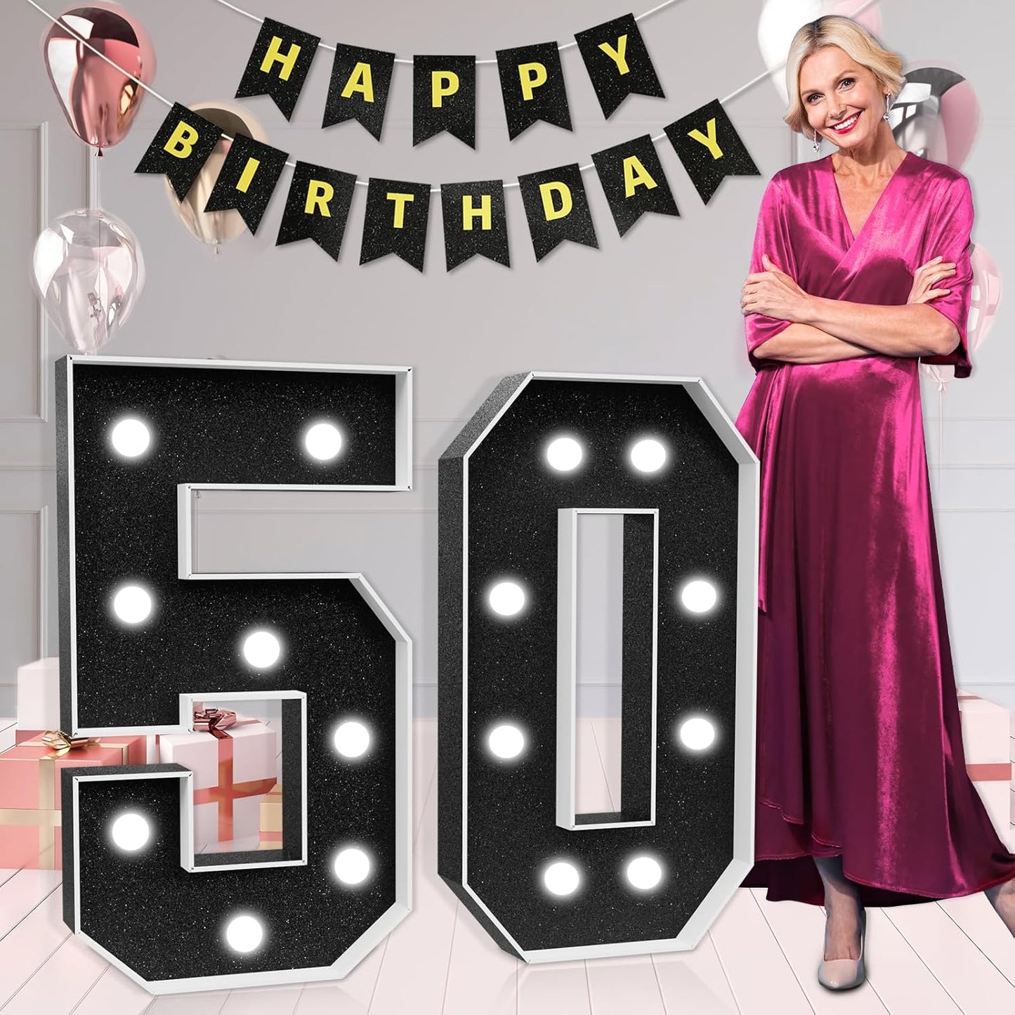 Imprsv Marquee Numbers Black 50th Birthday Decorations for Parties