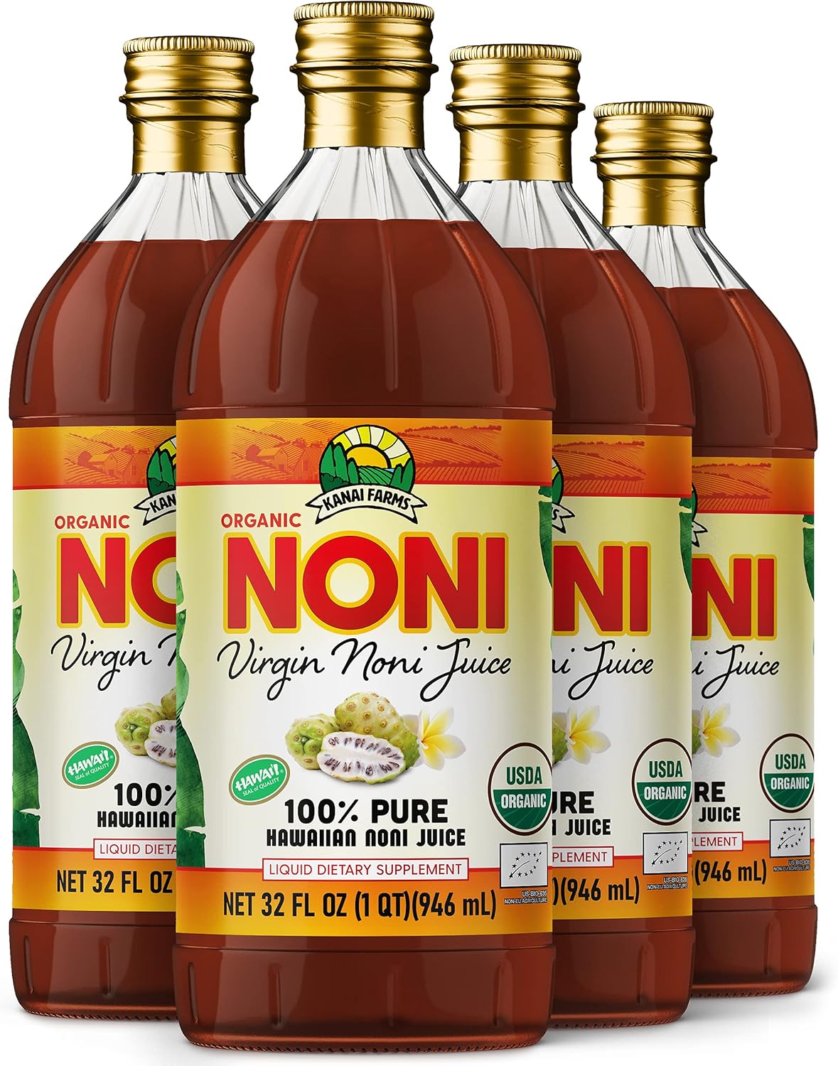 Virgin Noni Juice - 100% Pure Organic Hawaiian Noni Juice 4 Pack