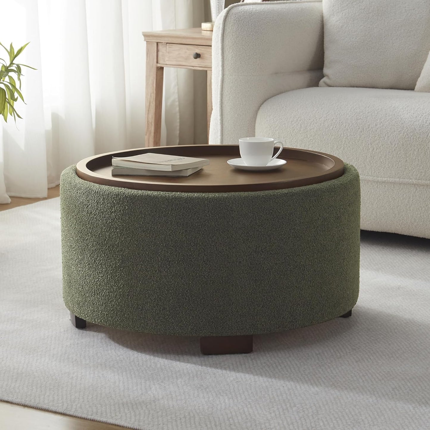 30 Inch Round Storage Ottoman Coffee Table for Modern Living