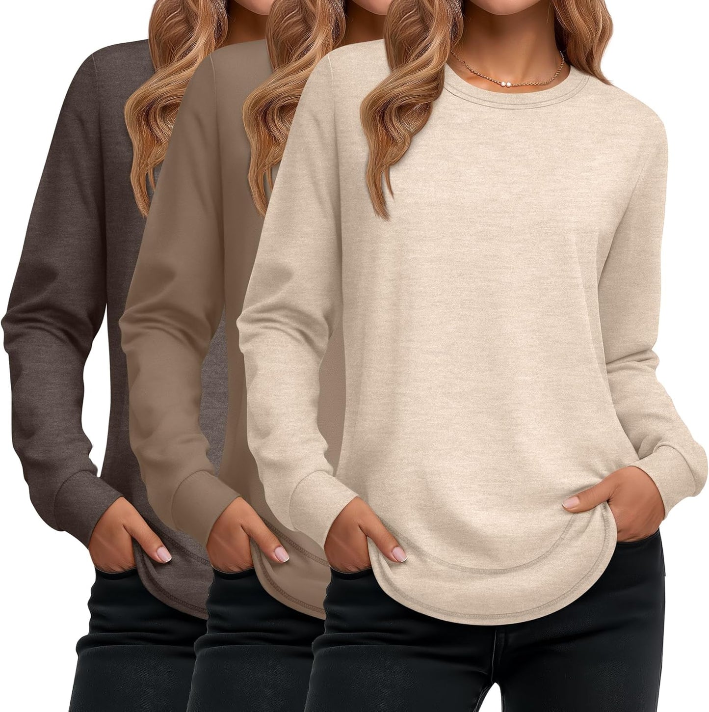 Ficerd 3 Pack Women's Long Sleeve Shirts for Casual Wear