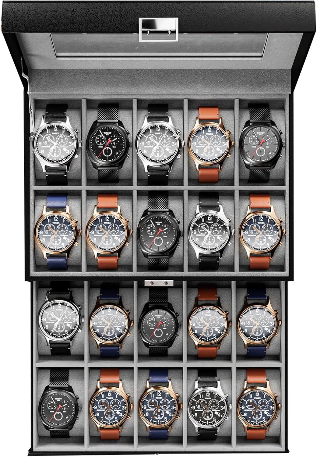 ProCase Watch Box for Men - 20 Slot Organizer with Glass Lid