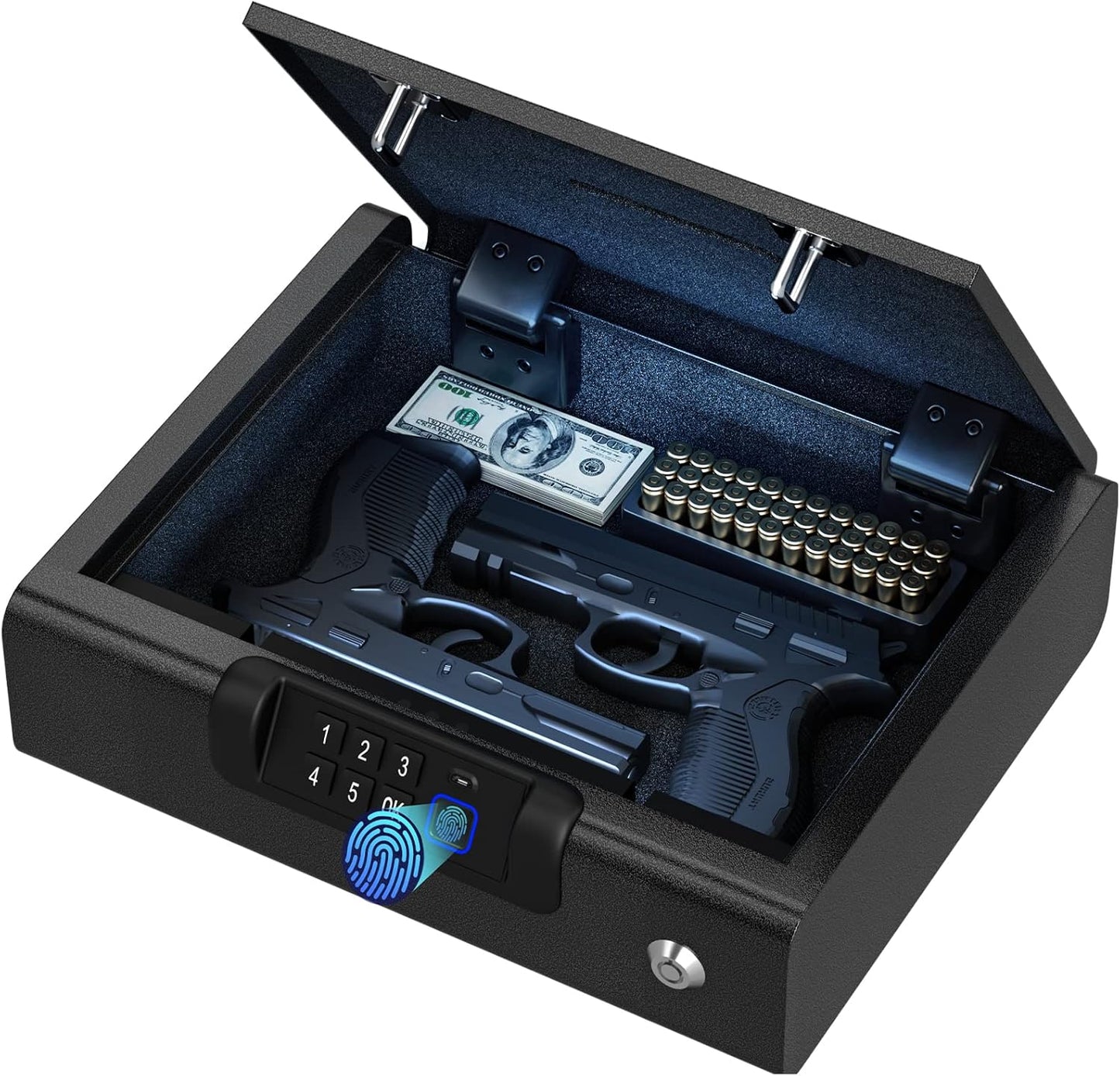 Biometric Gun Safe for Pistols with 3-Ways Unlocking System