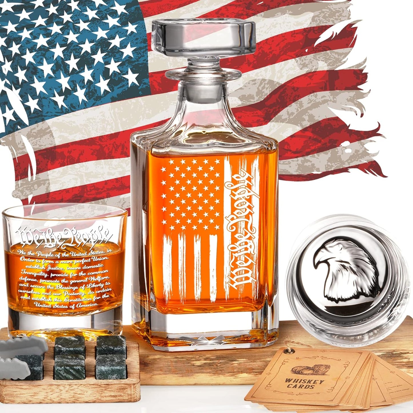 Engraved We The People Whiskey Decanter Set for Patriotic Gifts