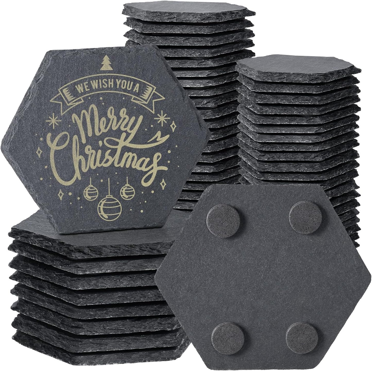 50 Pieces Hexagonal Slate Coasters for Drinks and Home Decor