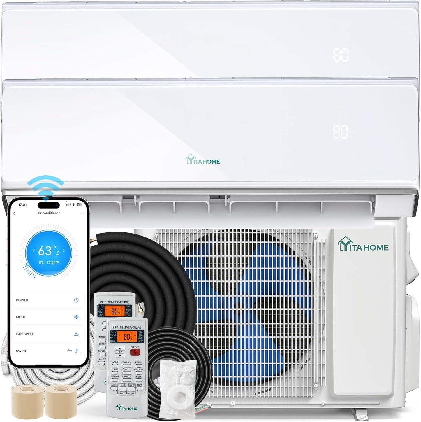 YITAHOME 24K BTU 2 Zone Mini Split AC/Heating - Wifi Enabled