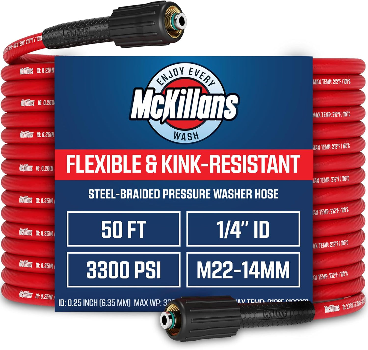 McKillans 50 ft Pressure Washer Hose - Flexible & Durable Design