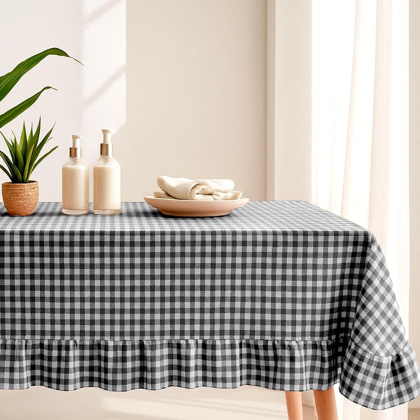 Black Plaid Ruffled Table Cloth by Mindsoft for Elegance