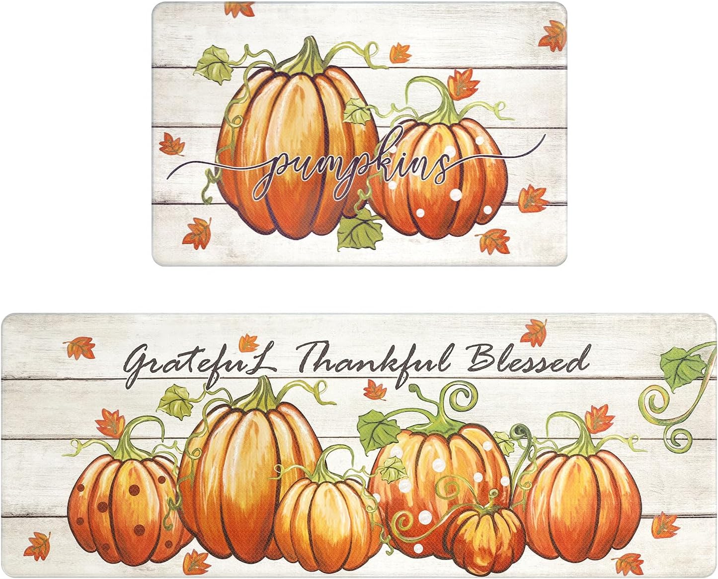 Pumpkin Anti Fatigue Kitchen Rugs Set for Fall Decor