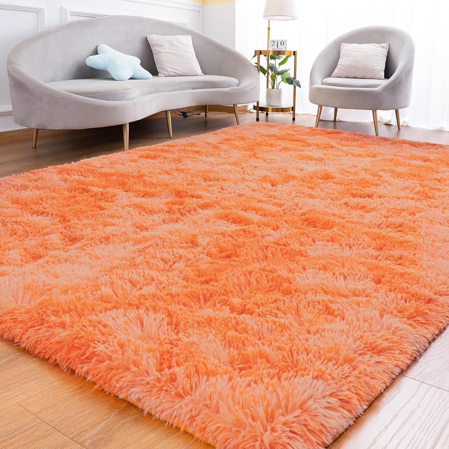 Fluffy Rug for Bedroom Living Room, 5x7 Orange Area Rugs
