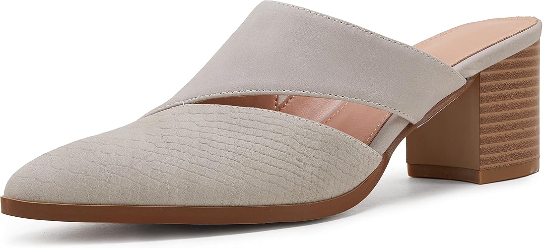Syktkmx Women's Cutout Backless Mules Slip On Chunky Heels