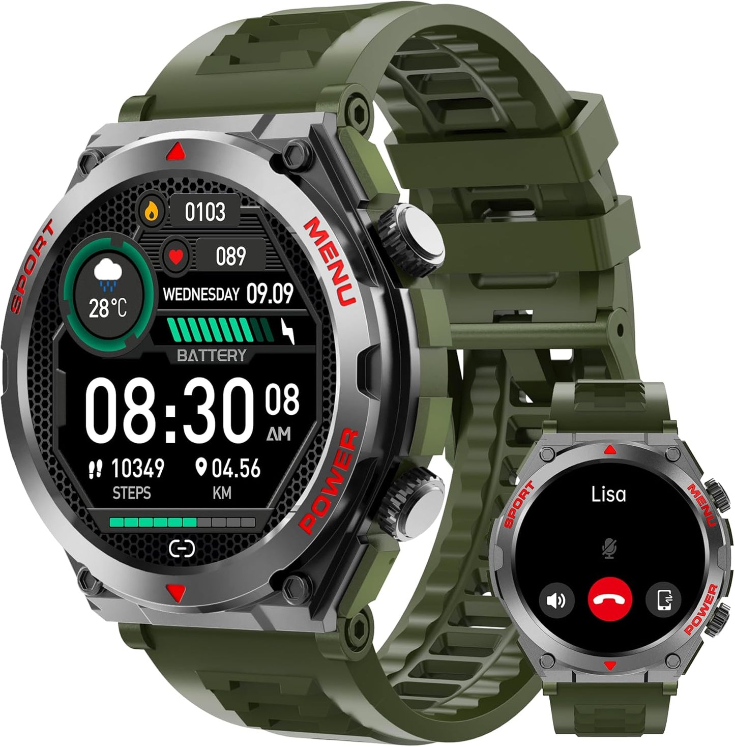 Smart Military Watch (Answer/Call), 100+ Sport Modes, Health Tracker