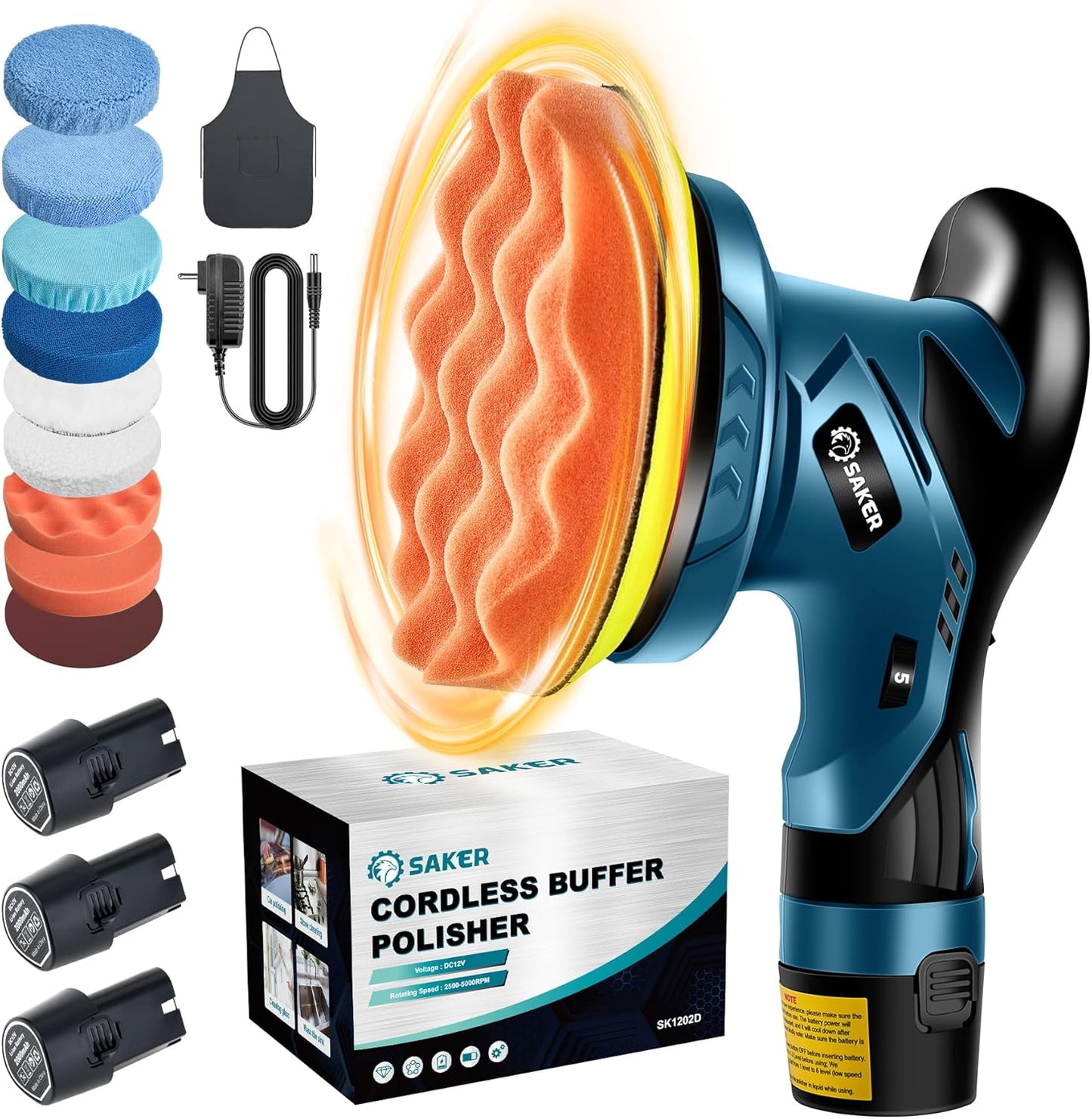 Saker Cordless Car Buffer Polisher - Lightweight 6 Inch Kit