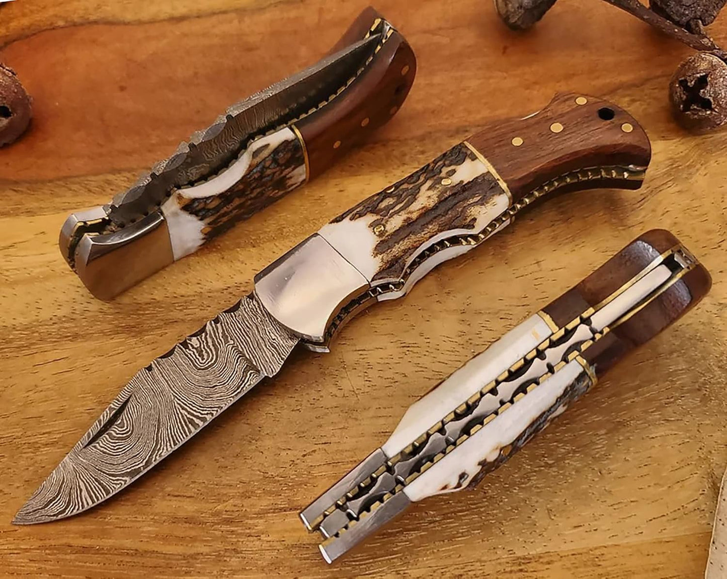 Custom Damascus Steel Pocket Folding Knife for Groomsmen Gifts