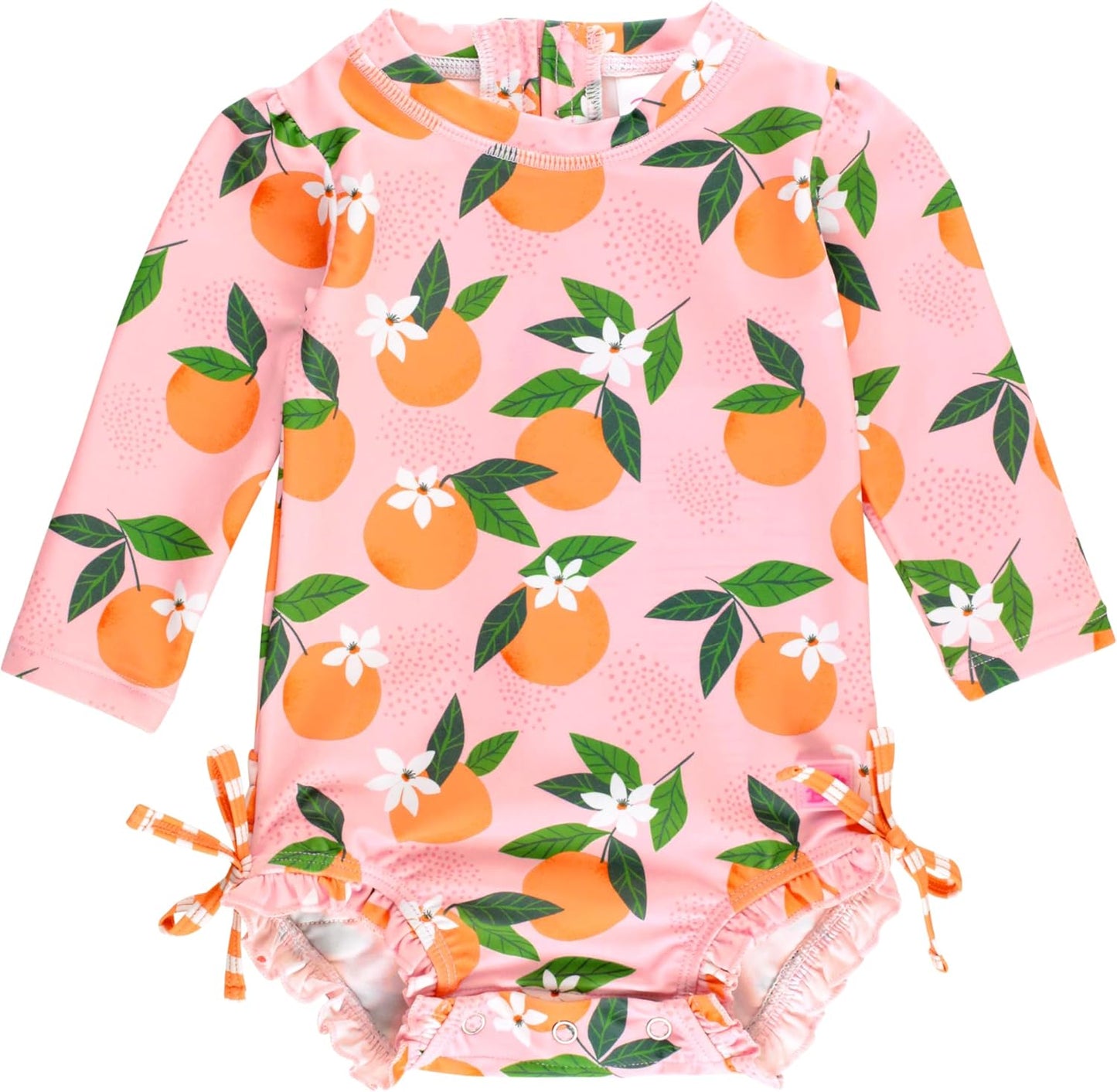 RuffleButts Baby Girls Long Sleeve Rash Guard Swimsuit with Zipper