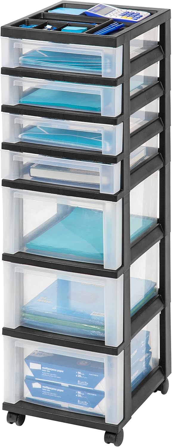 IRIS USA Plastic Drawer Storage Organizer Rolling Cart for Home