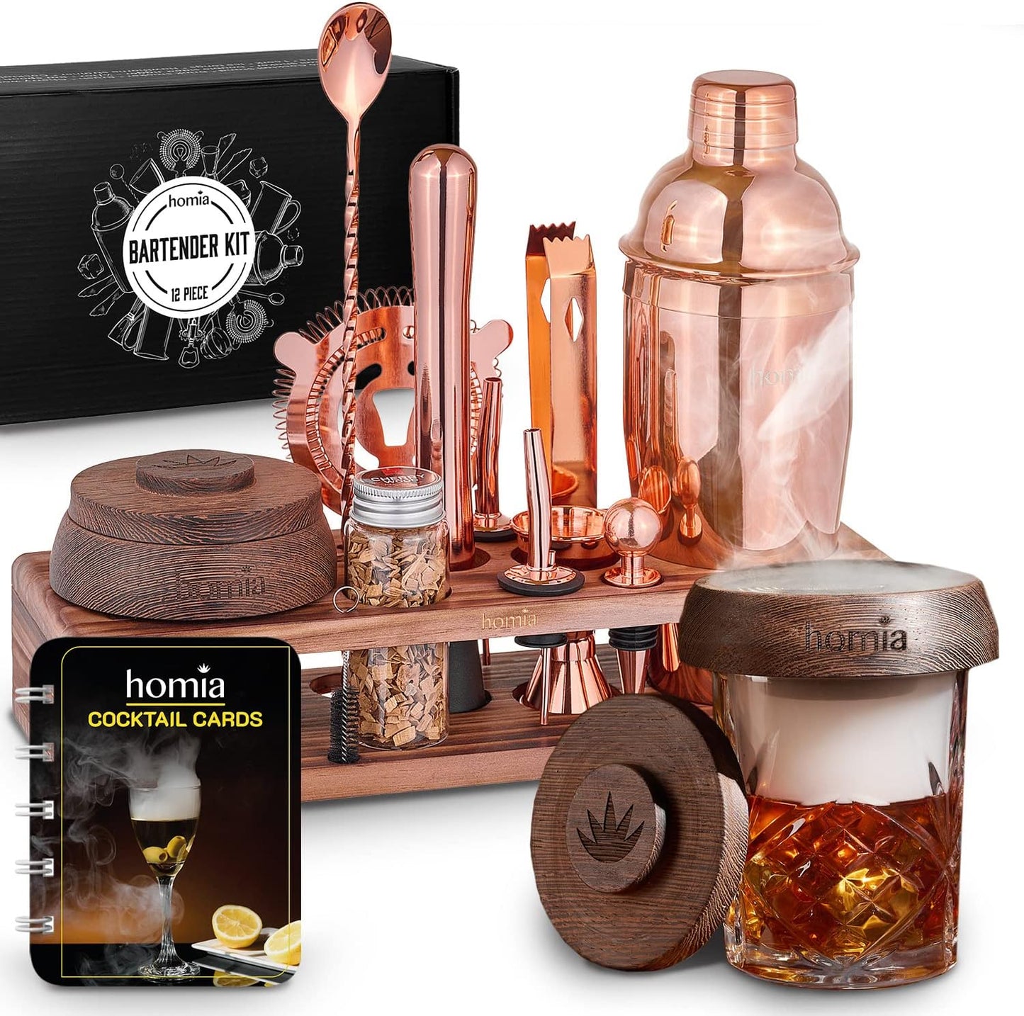 Homia Bartender Kit with Whiskey Smoker - 13 pcs Set