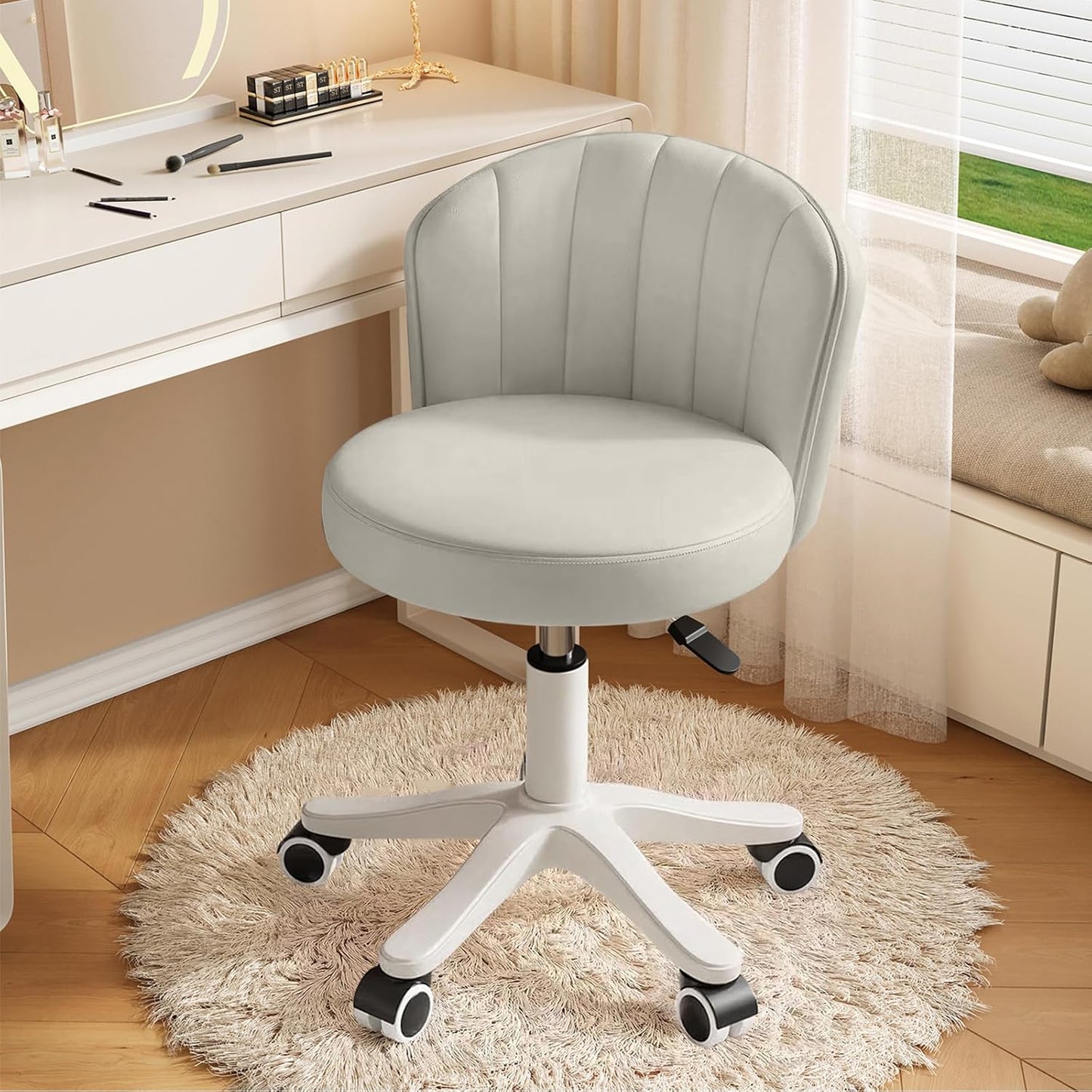 Small Round Rolling Desk Chair with Adjustable Height and Style