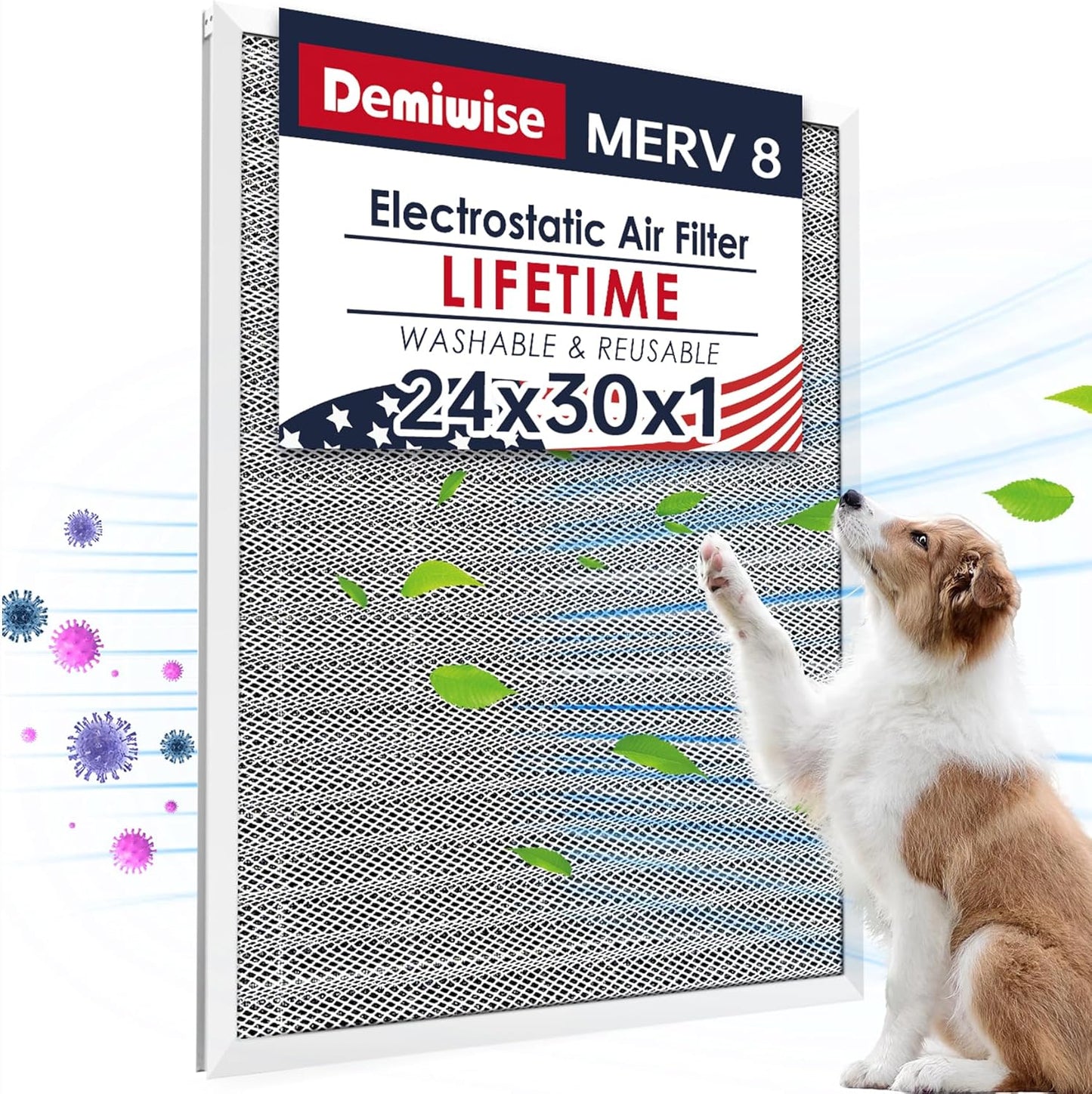 MERV 8 24x30x1 Lifetime Air Filter for Cleaner Home Air
