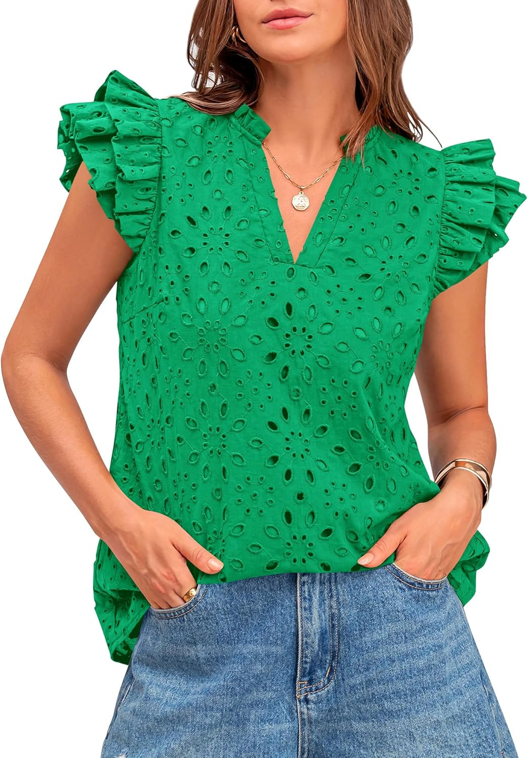 BTFBM Women Summer Eyelet Tops for Dressy Casual Outfits
