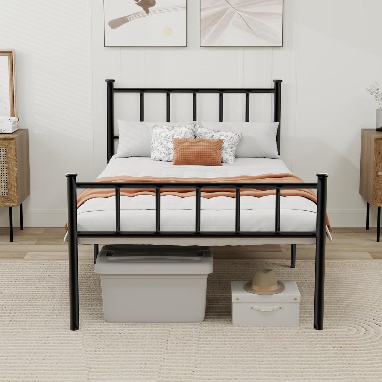 Sturdy Metal Platform Twin Bed Frame with Headboard for Comfort