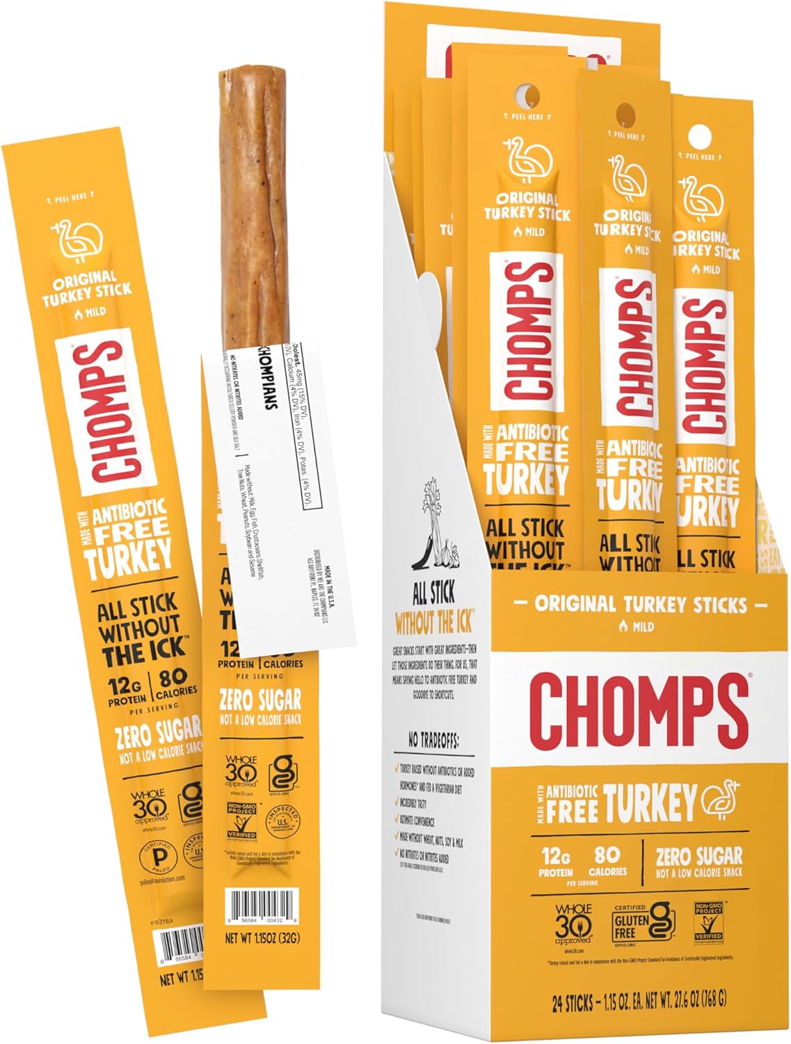 Chomps Original Turkey Jerky Sticks - Keto, Paleo, Gluten Free