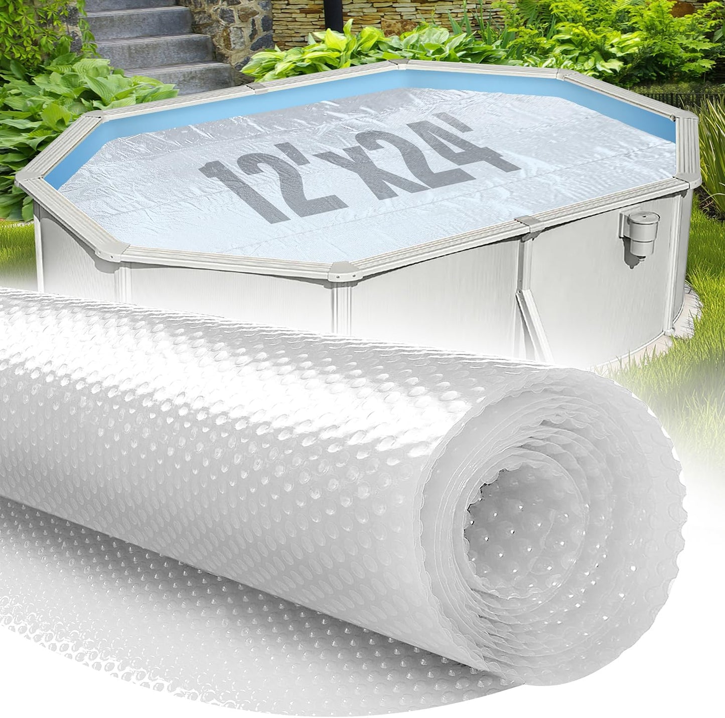 12ft x 24ft Oval Solar Cover for Above Ground Pools - Premium Quality