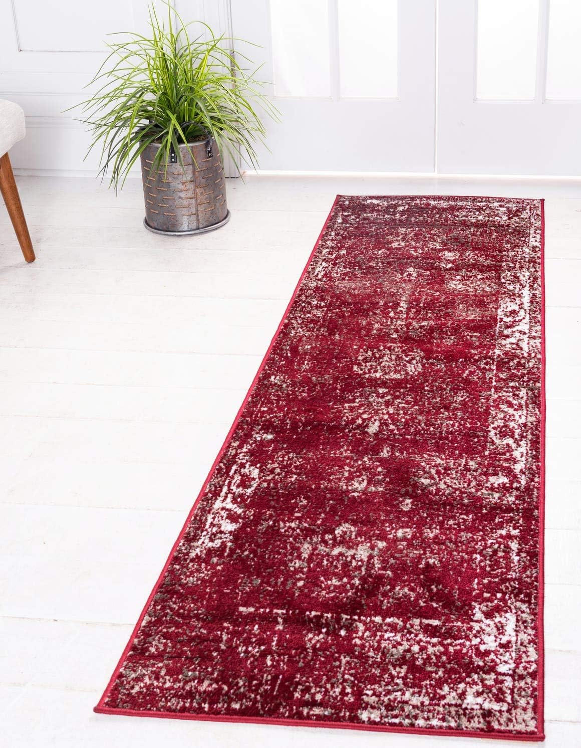 Unique Loom Sofia Collection Area Rug Runner in Burgundy/Gray