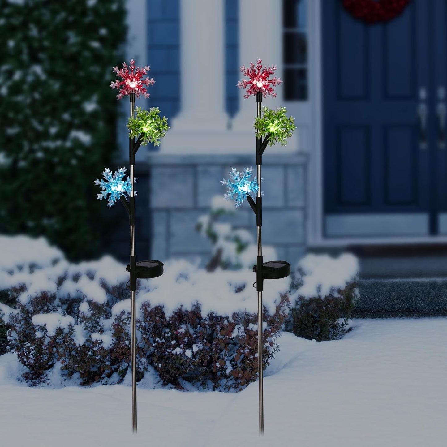 32 Tall Outdoor Tiered Snowflake Garden Solar Stakes Set of 2