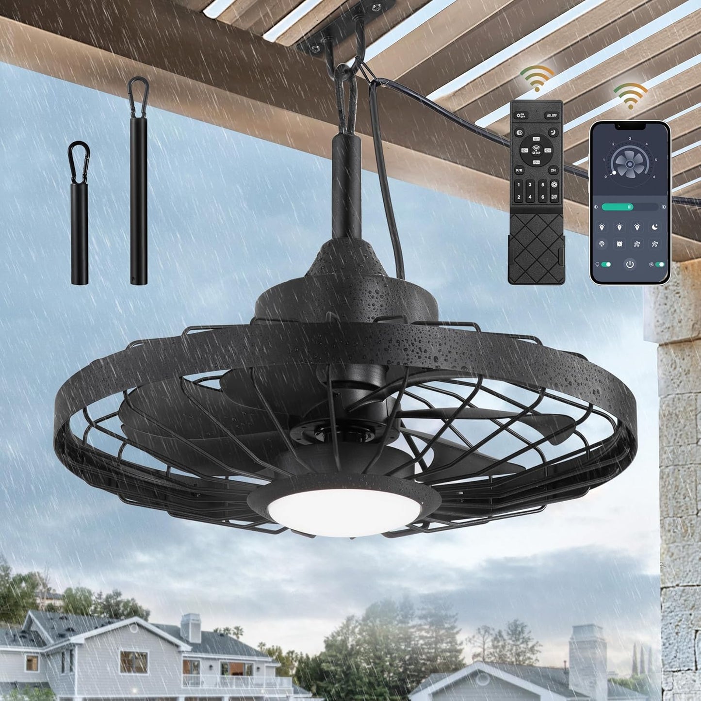 LEDIARY 20in Outdoor Ceiling Fan with Lights for Patios