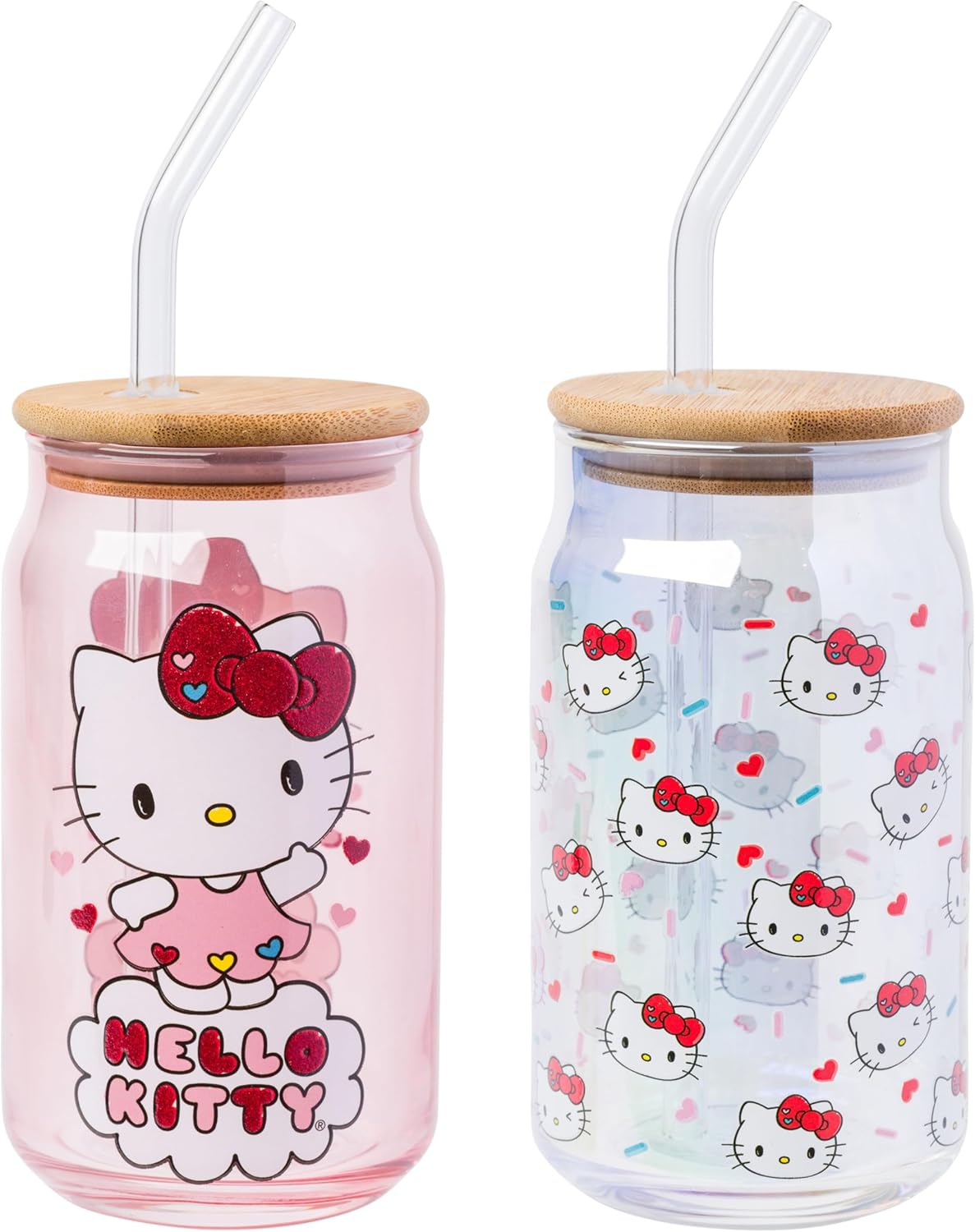 Hello Kitty Iridescent Glitter Glass Jar Tumblers Set of Two