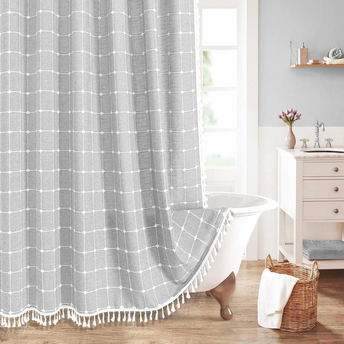 MitoVilla Grey Farmhouse Shower Curtain Set for Chic Decor