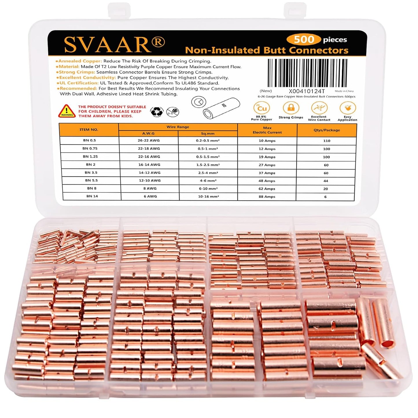 SVAAR 26-6 Gauge Non Insulated Butt Connectors for Reliable Wiring