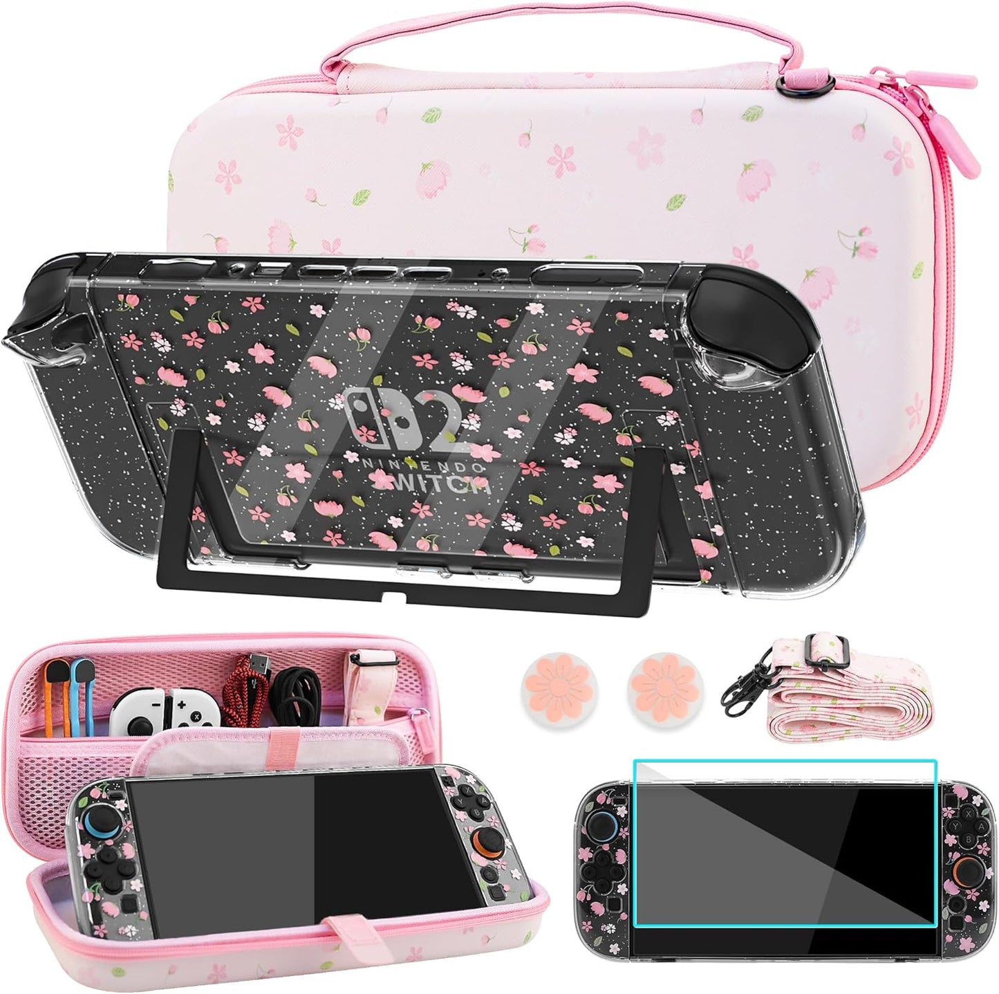 Travel Carrying Case for Switch 2 with Pink Sakura Design