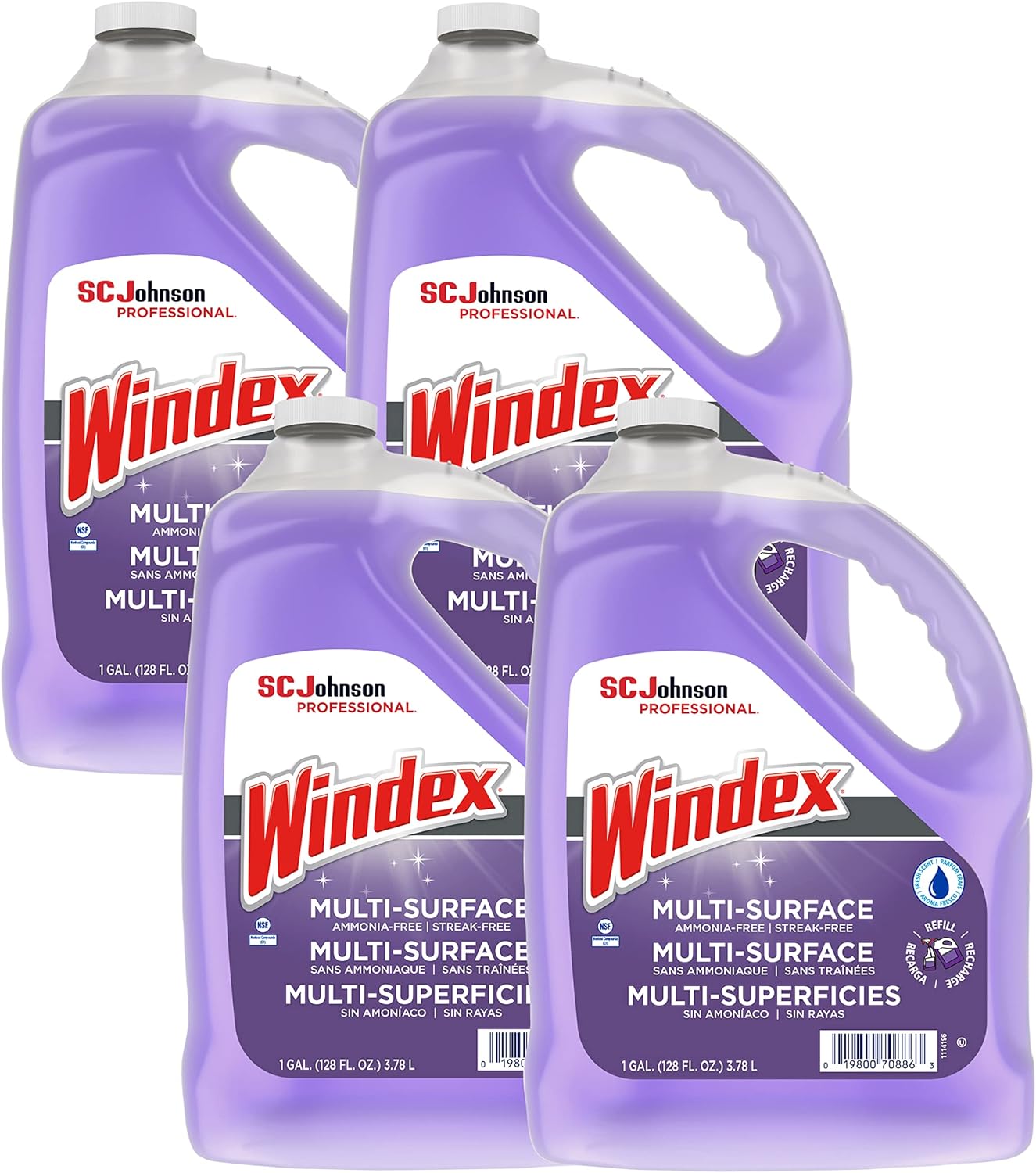 Windex Ammonia-Free Glass Cleaner Refill 1 Gallon Pack of 4