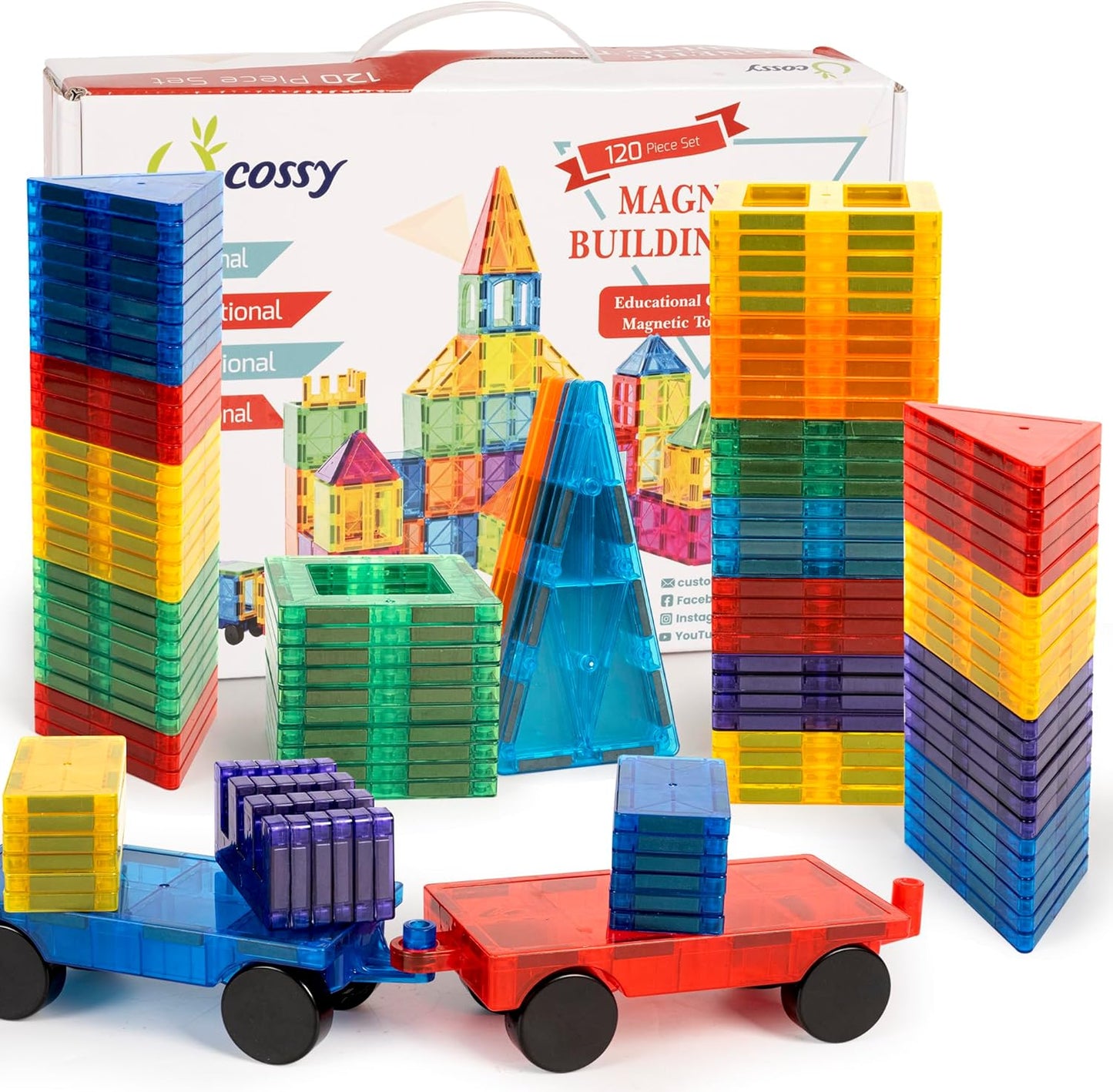 Cossy 120Pcs Magnetic Tiles Set for Creative Building Fun